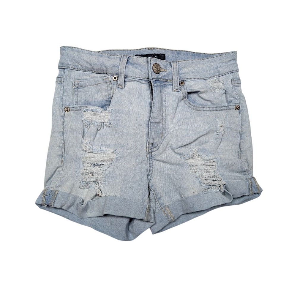 Aeropostale High Rise Midi Shorts Size 4 Distressed Cuffed Aero Grunge‎ Denim